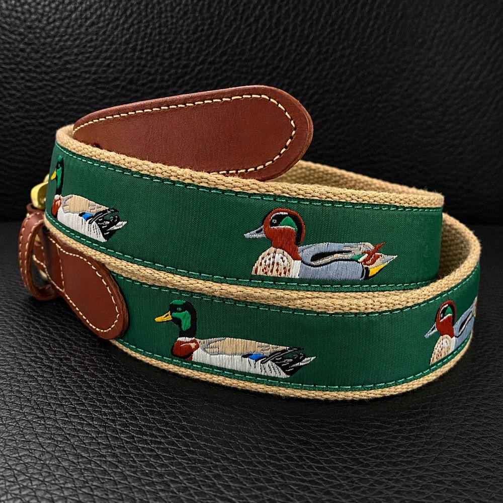 Vintage Leather Man Limited Belt Duck Embroidered 36 Leather Canvas Brass Green